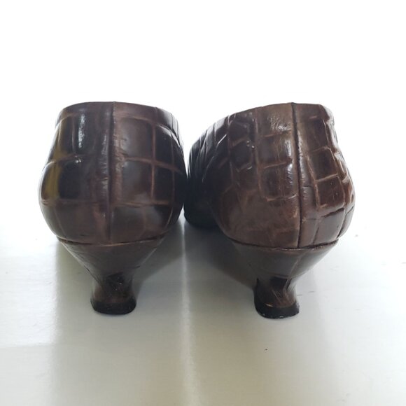 Joan & David Italian Brown Croc Print Leather Pumps -Hand Made in Italy, size 7B - Picture 14 of 16